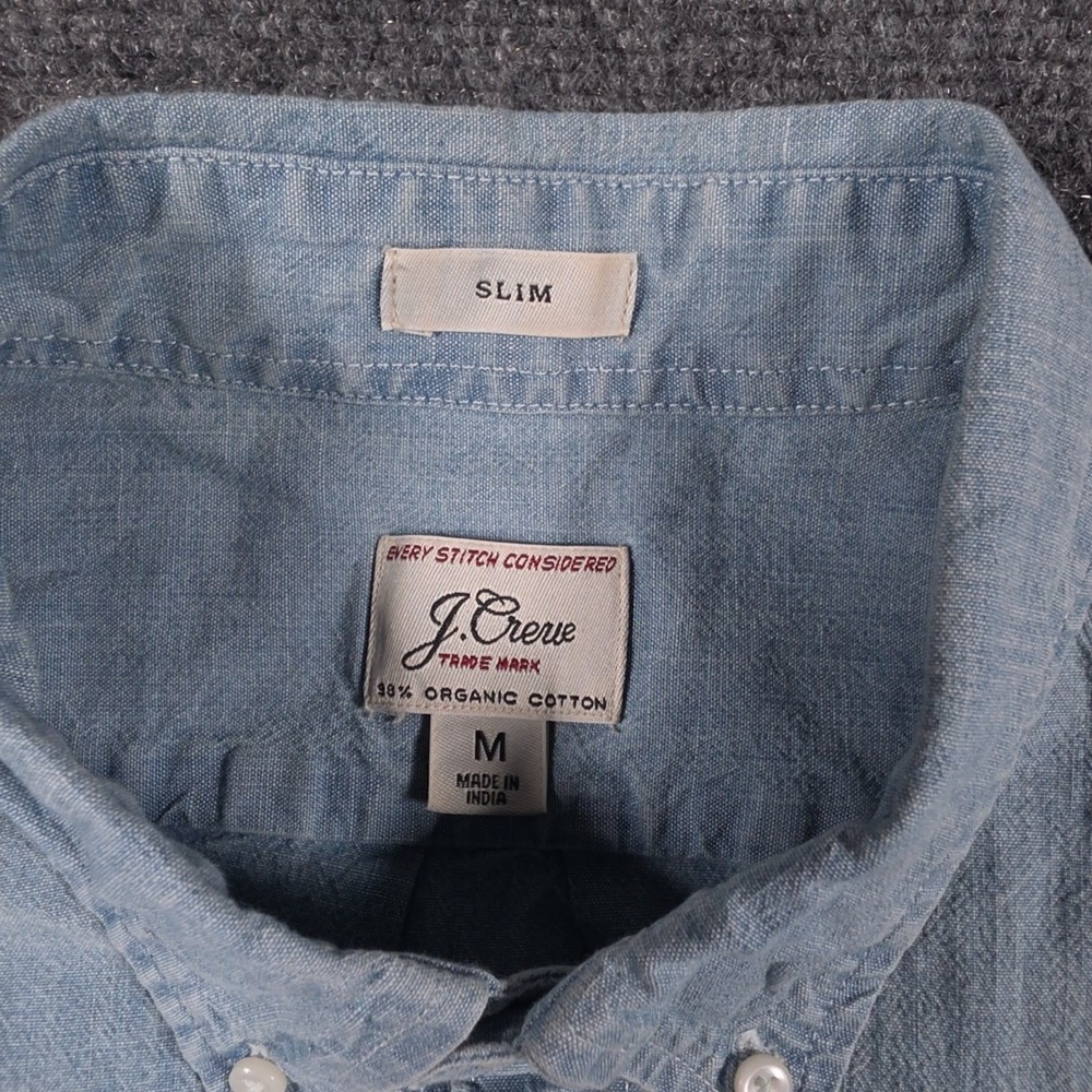 J Crew Chambray Shirt Mens M Light Blue Slim Fit Button Down Casual Western - Picture 8 of 11
